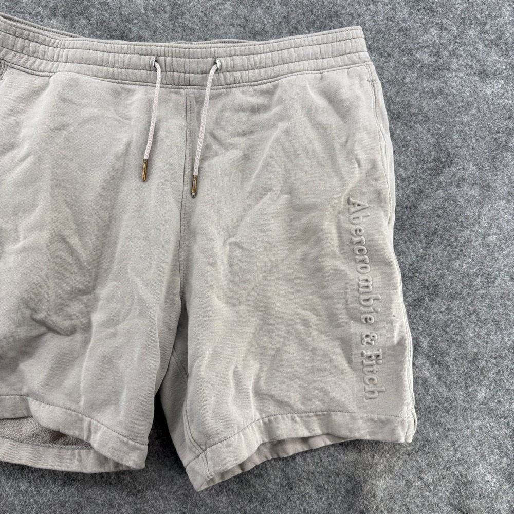 Abercrombie & Fitch Sweat Shorts Mens S Tan Embossed Logo Fleece Drawstring - Picture 2 of 16